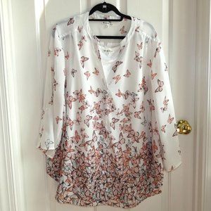 Butterfly Print Blouse with Tank in Ecru & Pink